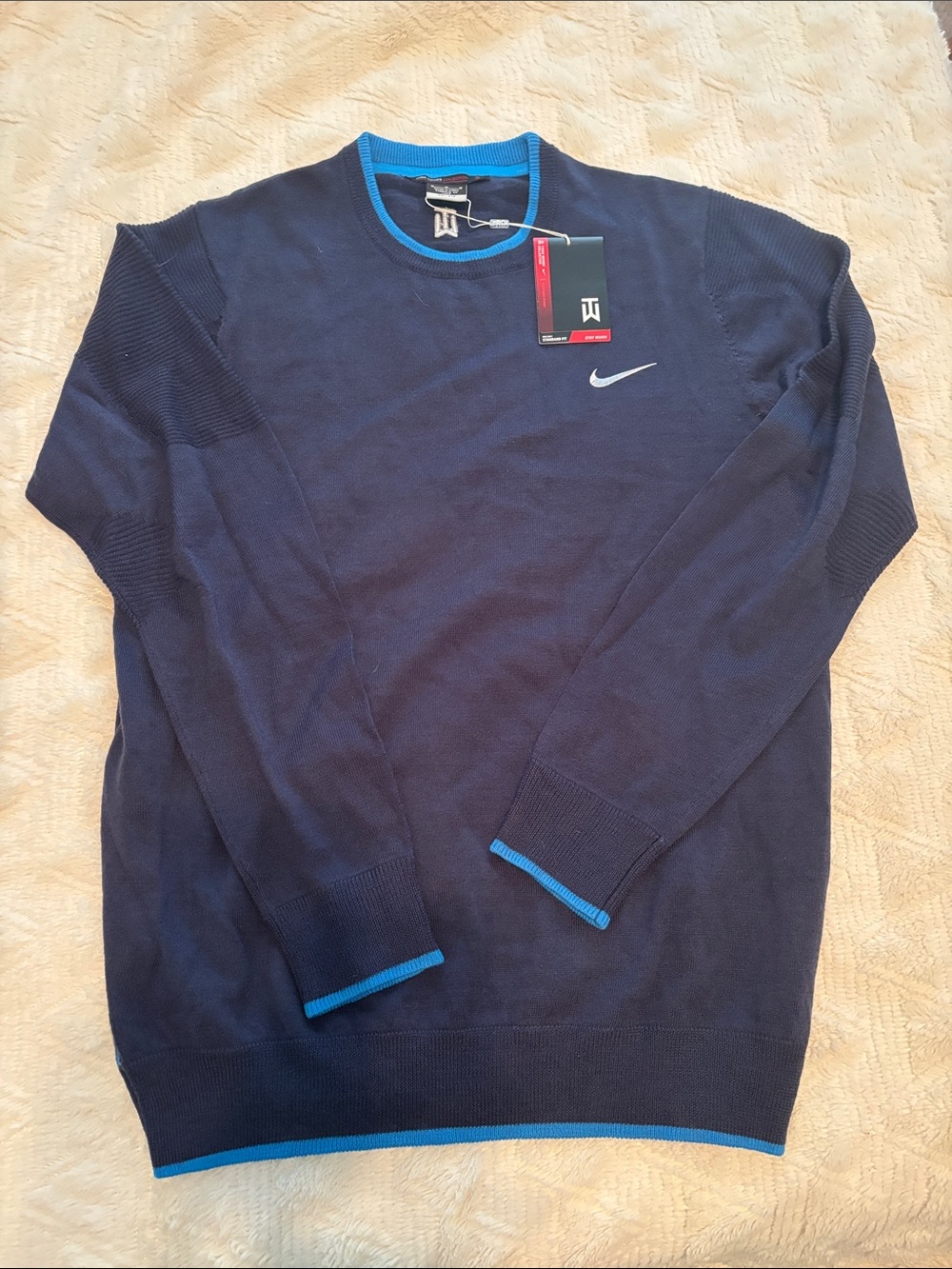 Vintage Tiger Woods Nike Navy Crewneck Sweater with Light Blue Trim - NEVER WORN